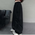 thumbnail image 4 of Bmisegm Girls Cargo Pants Kids Casual Loose Fit Wide Leg Fashionable Trousers for Big Kids Youth Teenager Comfortable Playwear Trousers for Girls 6-16 Years 02_Black,11-12 Years, 4 of 6