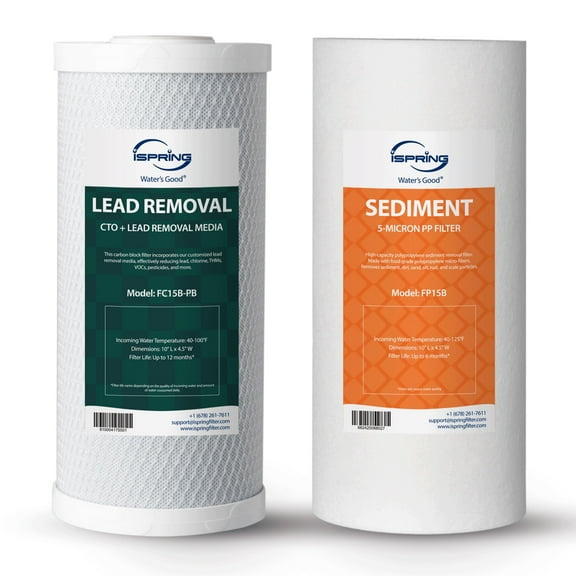 iSpring F2WGB21BCPB 10" x 4.5" Whole House Water Filters for WGB21B Series Water Filter Systems, includes Sediment and Lead-Removal Filters