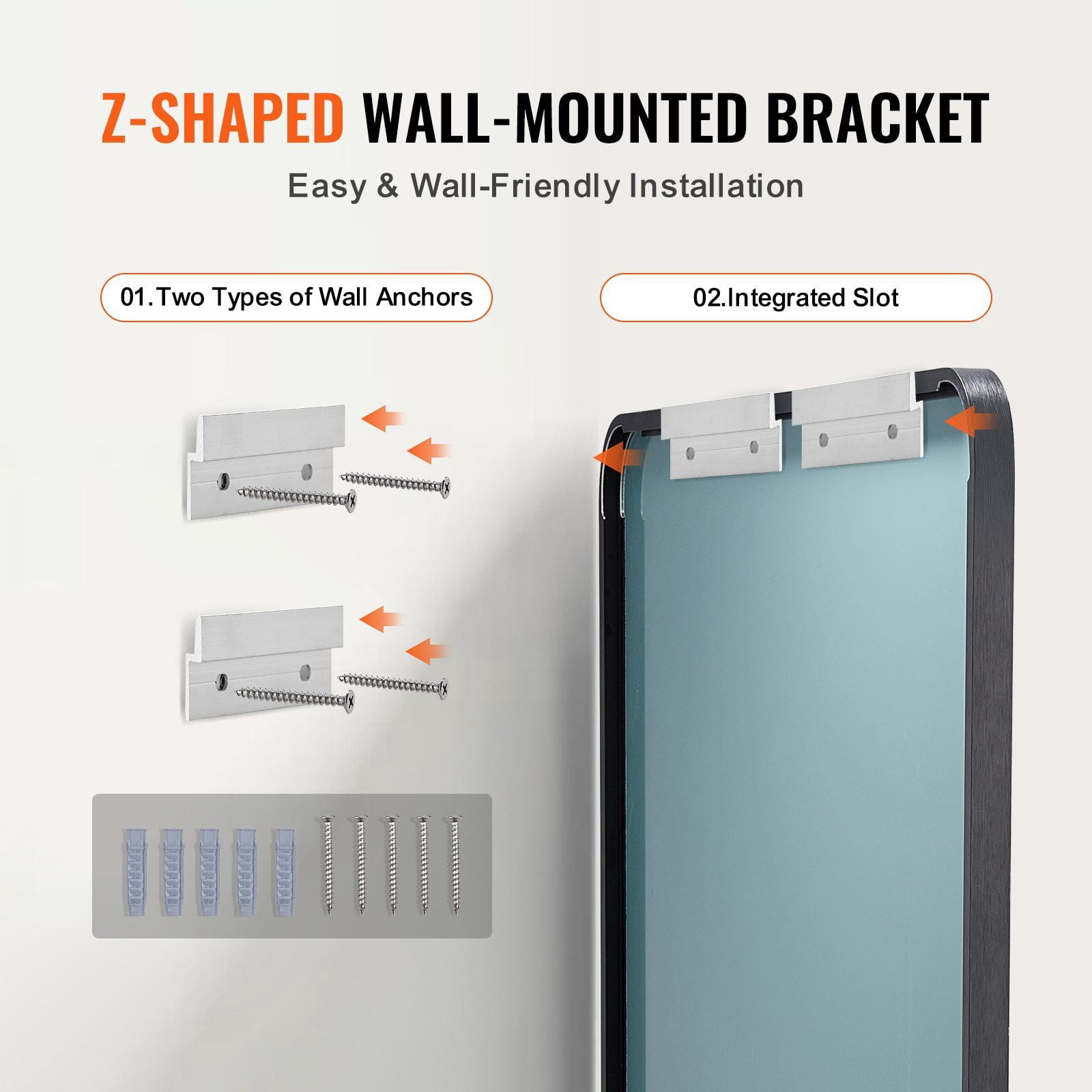 Wall Mounted Makeup Mirror 24x36 Inch 0.15 Inch Thick Aluminium Alloy Frame Explosion Proof Film Scratch Resistant Z Shaped Bracket for Bathroom Bedroom Living Room