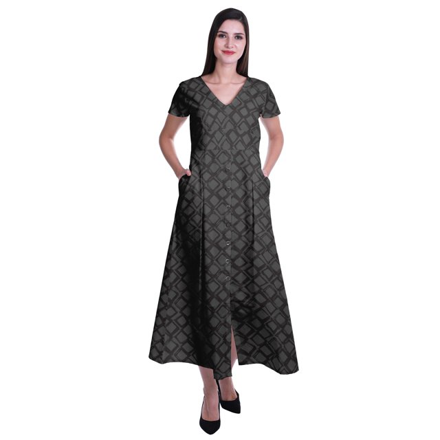 Moomaya Robe Longue Maxi pour Femmes à Manches Courtes, Robe Formelle/décontractée avec Poches P-TTG