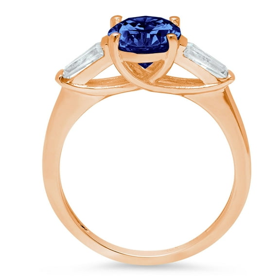 2.5 ct Oval Cut Simulated Tanzanite Three-Stone Engagement Ring for Women in 18K Rose Gold
