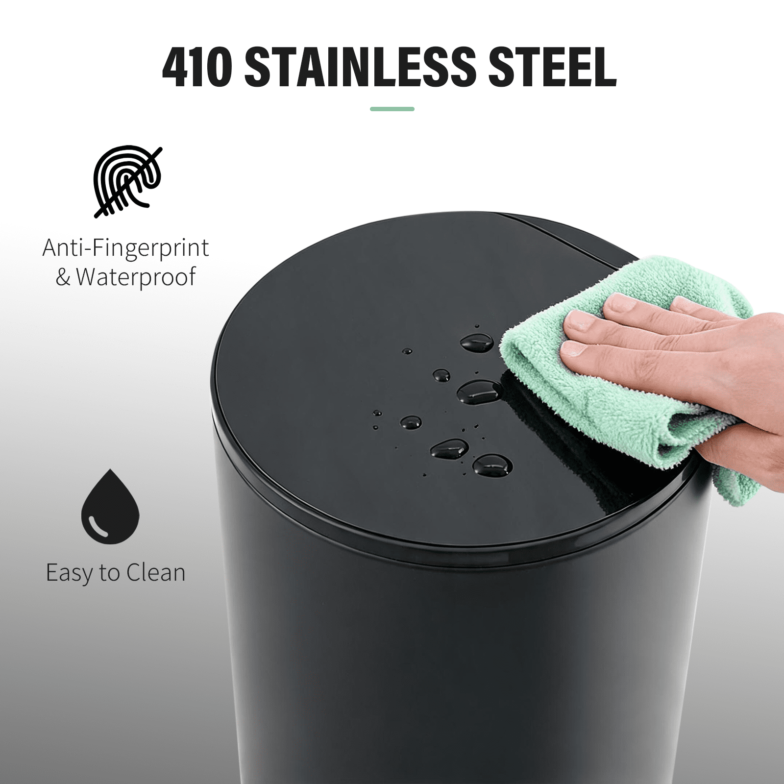 Simplykleen 5L/1.32 Gallon Round Step Trash Can Small Stainless Steel Bathroom Garbage Can with Removable Inner Bucket for Bathroom, Bedroom, Office, Black