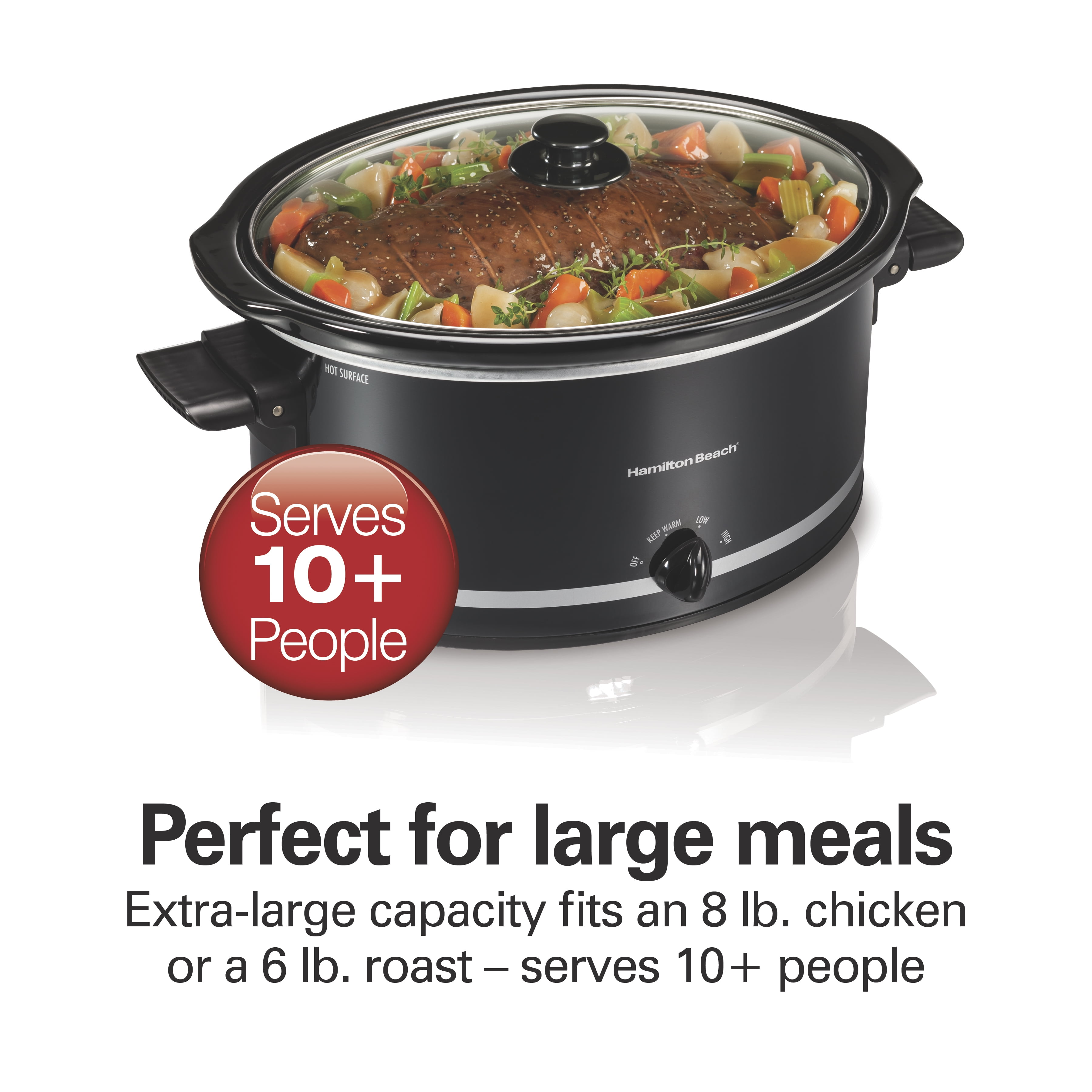 Hamilton Beach Slow Cooker 8 Qt Oval Red Full-Grip Handles and