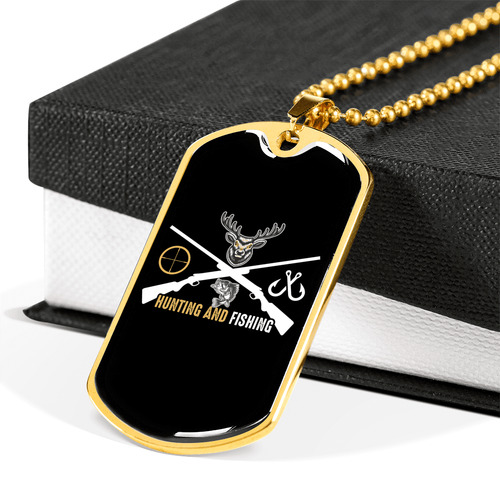 Hunting and Fishing Necklace Stainless Steel or 18k Gold Dog Tag