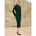 thumbnail image 3 of DARING DIVA Women's Elegant Pencil Dress Lapel V Neck Long Sleeve Dress L Dark Green, 3 of 6