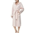 thumbnail image 4 of Gytharion Coral Velvet Robes for Women Winter Warm Plush Kimono Robe Soft Cozy Belted Fleece Hooded Bathrobe Stripe Print Knee-Length Fuzzy Housecoat with Pockets, 4 of 4