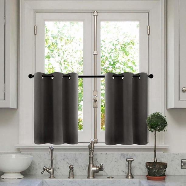 Cortinas opacas de 24 pulgadas para oscurecer la habitación, cocina, baño, cortas, gris oscuro, triple tejido, pequeñas cortinas de café, juego de tratamiento de media ventana, 2 paneles con ojales
