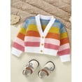 thumbnail image 6 of Cenuakty Baby Girl Cardigan, Long Sleeve V Neck Button Closure Striped Winter Warm Knit Sweater Infant Clothes, 6 of 8