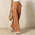 thumbnail image 6 of Lace Patchwork Pants for Women Elastic High Waist Drawstring Wide Leg Pants Causal Loose Palazzo Pants, S, 6 of 7