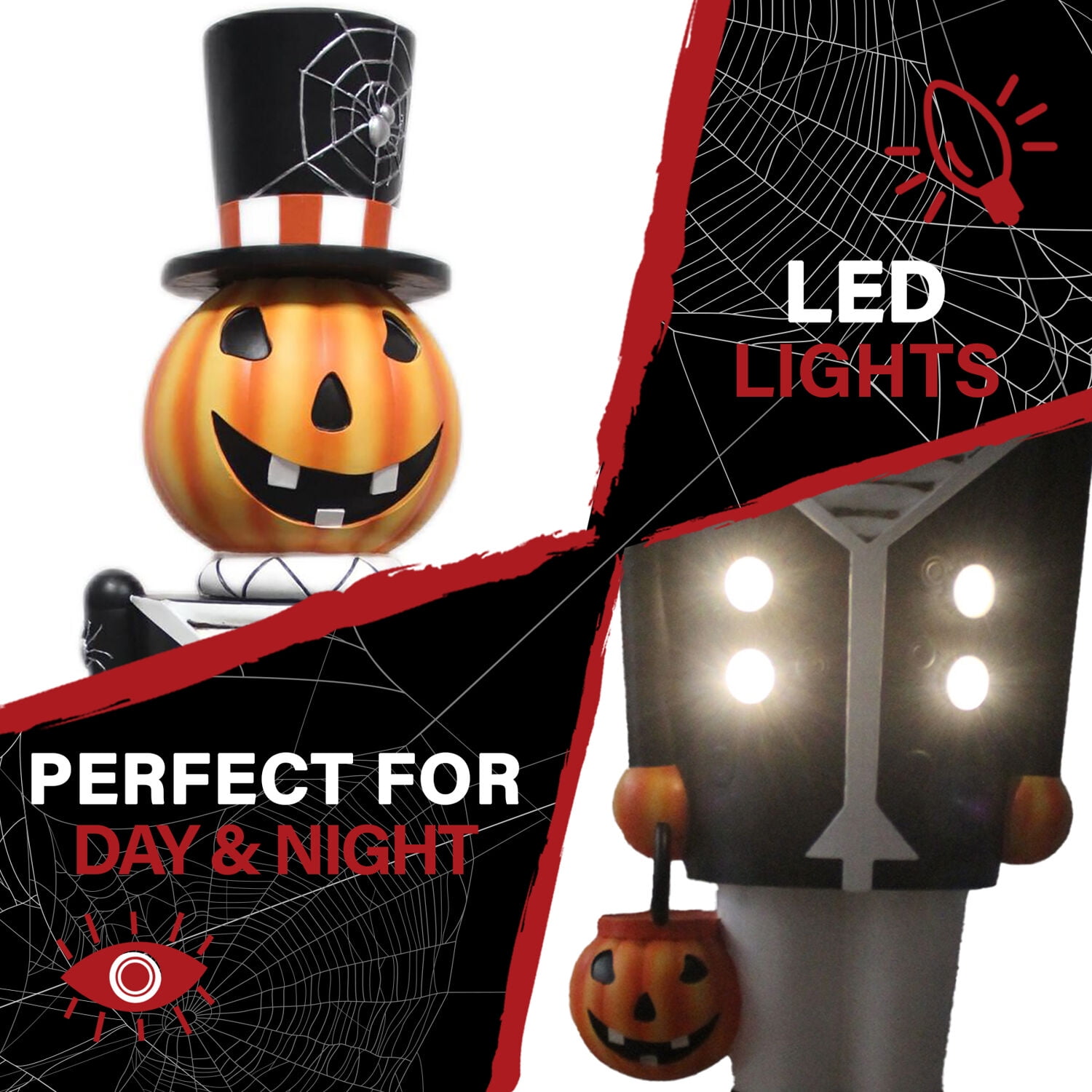 Haunted Hill Farm 4 ft Jack-O-Lantern Nutcracker Prelit LED Resin Figurine, Indoor or Covered Outdoor Halloween Decoration, Plug-In, HHRS048-1PMP-MLT