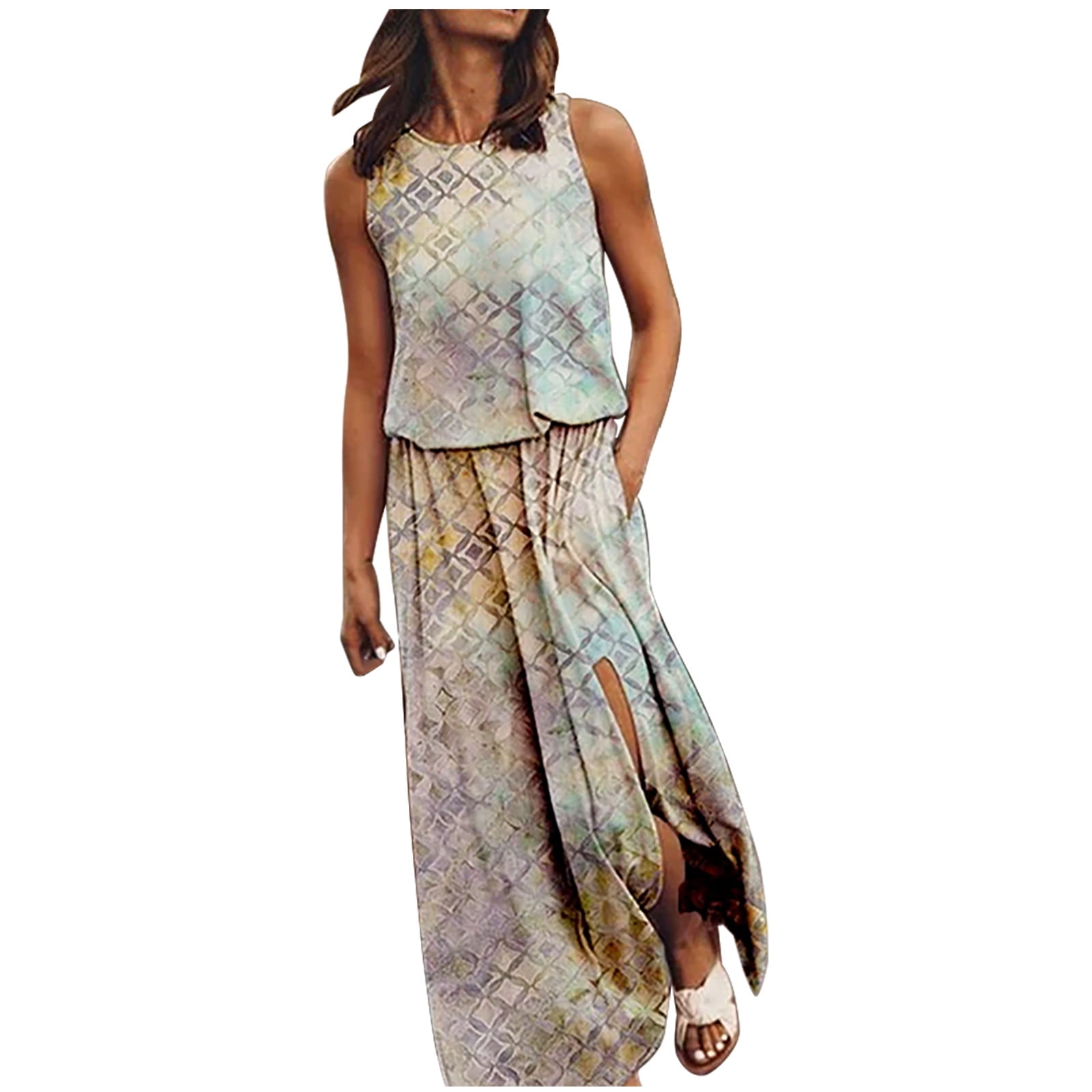 Elegant Summer Maxi Dress Womens Flowy Wedding Guest Pleated Dresses