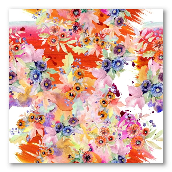 Designart ' Wildflowers and Vibrant Wild Spring Leaves VI ' Modern Canvas Wall Art Print