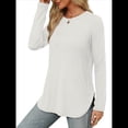 thumbnail image 3 of Camisa de Larga con Cuello Redondo para Mujer, Básica, Holgada, Informal Lechoso XL, 3 of 5