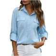 thumbnail image 3 of tarylea Business Casual Tops for Women Lapel Button down Shirts with Pockets U Shaped Hem Tops Casual Work Office Shirts, 3 of 5