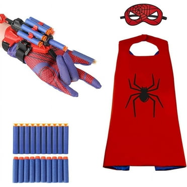 Spider Web Shooter with Cape and Felt Mask for Kids, Superhero Wrist Launcher Fun Stuff Toys, Children Halloween Party Toys, Web Shooter Gloves Cosplay Birthday Gift for Kids 3   Years Old