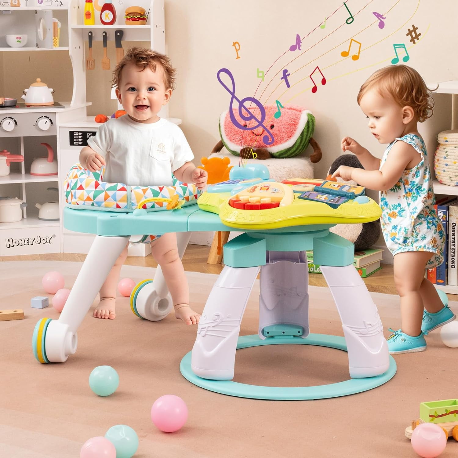 INFANS 3 in 1 Walk Around Baby Activity Center, Baby Walker with Play Table, Wheels, Detachable Seat Cushion, 3 Adjustable Heights, Learning Toys for Boys Girls Aged 6-36 Months