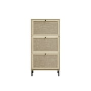 Hassch Rattan Shoe Cabinet for Entryway, Hidden Shoes Storage Cabinet, Boho Narrow Shoe Organizer with 3 Flip Drawers, Freestanding Wood Shoe Cabinet with Metal Legs for Foyer, Hallway (Natural)