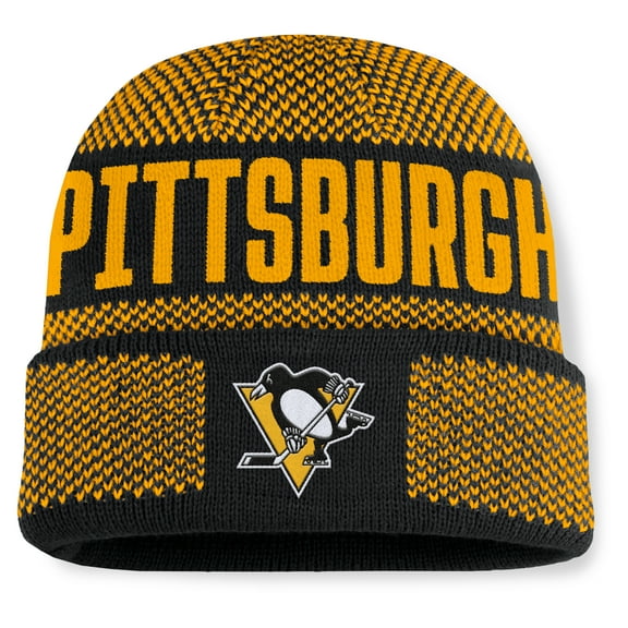 Men's Fanatics Black/Gold Pittsburgh Penguins Fundamentals Shelter Cuffed Knit Hat