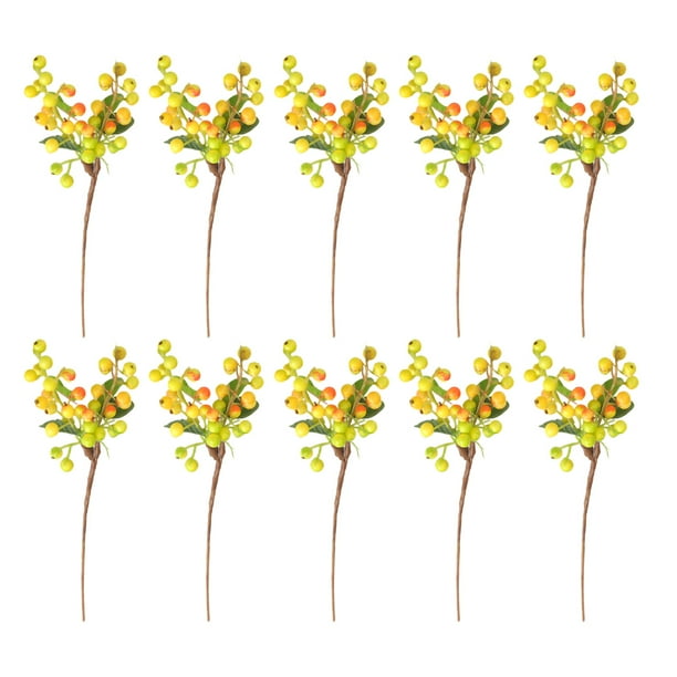 Moyic 10x bayas artificiales de larga duración para decoración de pasteles línea y plantas anticorrosión Decoración Amarillo 25cm