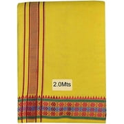 Stylesindia Cotton Single Layer Colored Dhoti 1.8 Meters Length Lungi Sarong with Resham Designer Border Dhotis (Yellow)