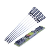6PCS/Set BBQ Skewer Stainless Steel BBQ Fork Long Flat Wooden Handle Barbecue Needle Meat Grill Outdoor Tools