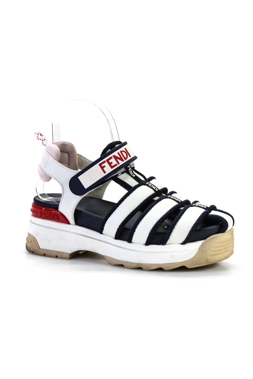 Pre-owned|Fendi Womens Platform T Rex Logo Strappy Sandals White Blue  Leather Size 37 - Walmart.com