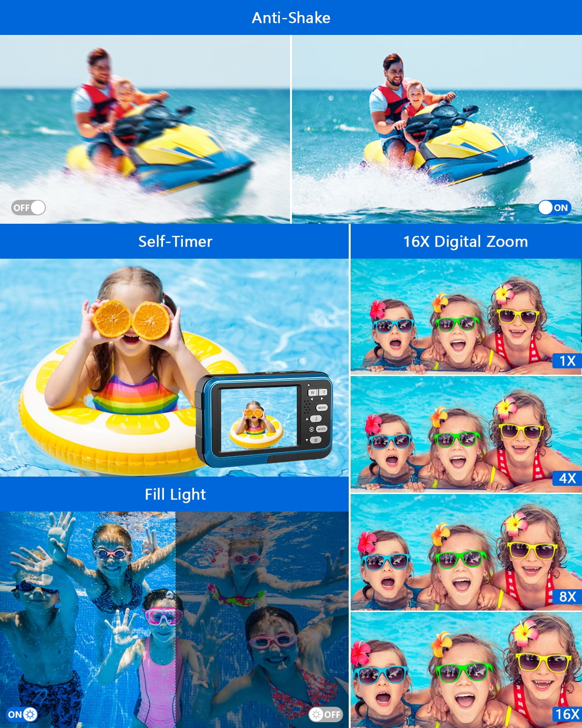 ACTITOP Waterproof 4K Dual-Screen Underwater Camera, 48MP, 11FT