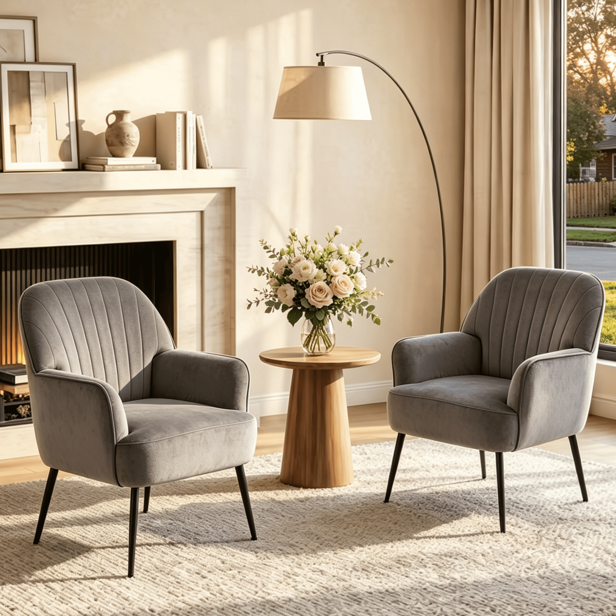Gewnee Velvet Accent Chair,Upholstered Reading Chair with Wood Frame,Comfy Barrel Chair for Living Room,Waiting Room and Office.Gray