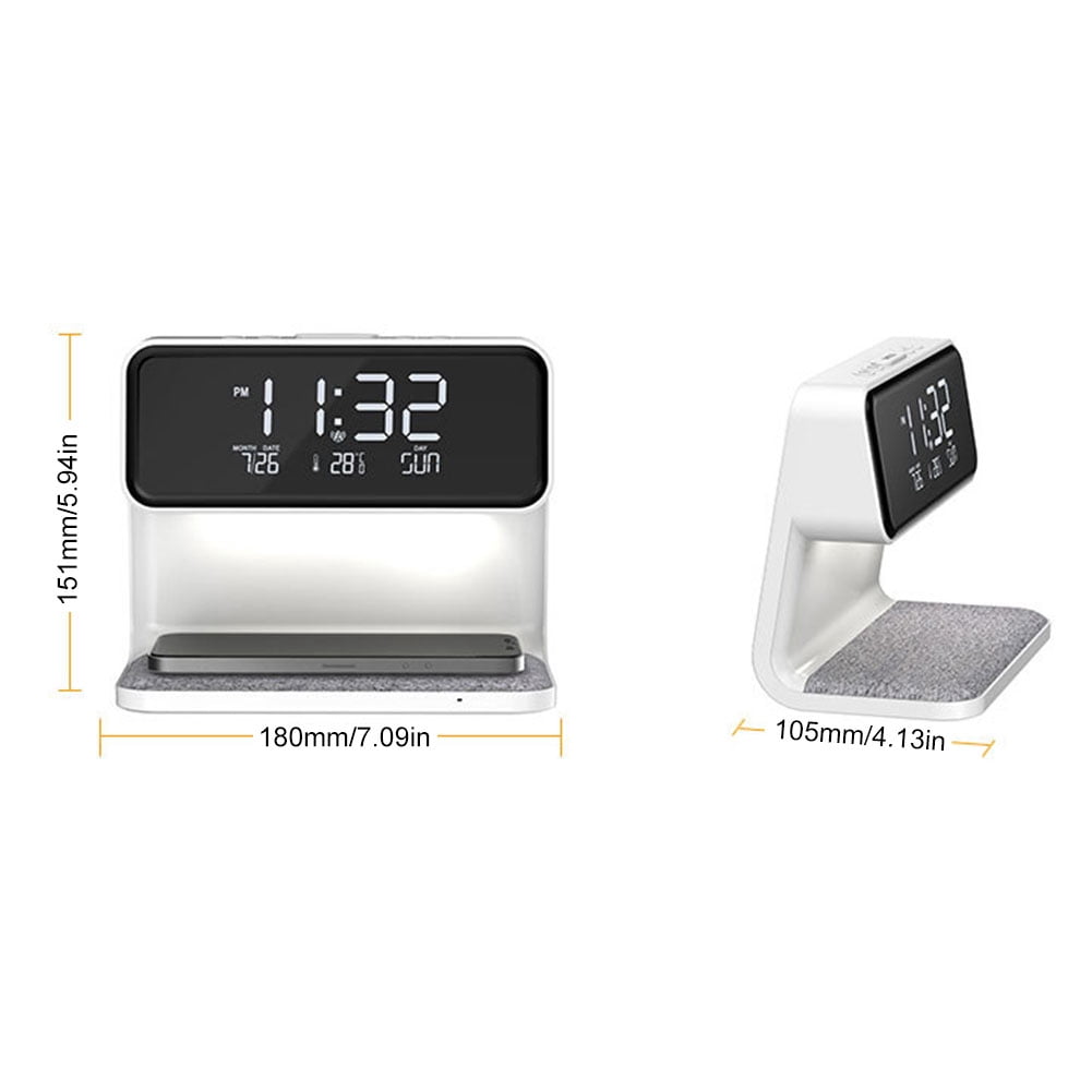 Niovtt 3 In 1 Bedside Lamp Wireless Charger Digital Alarm Clock for Bedroom(USB)