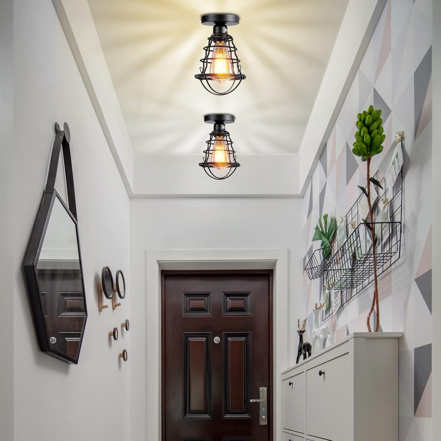 4 Pack Semi-Flush Mount Ceiling Light Black Industrial Ceiling Light - Black Metal Pendant Light Fixture for Hallway Stairway Bedroom Kitchen