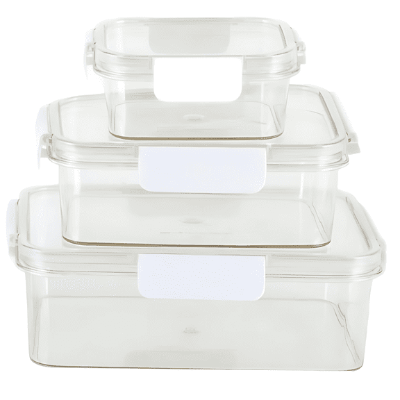 3 Pcs Plastic Food Storage Containers Set, Airtight Food Container with 4-Sided Locking Lids, Stackable Freezer Safe Food Container for Kitchen, Fridge, BPA Free