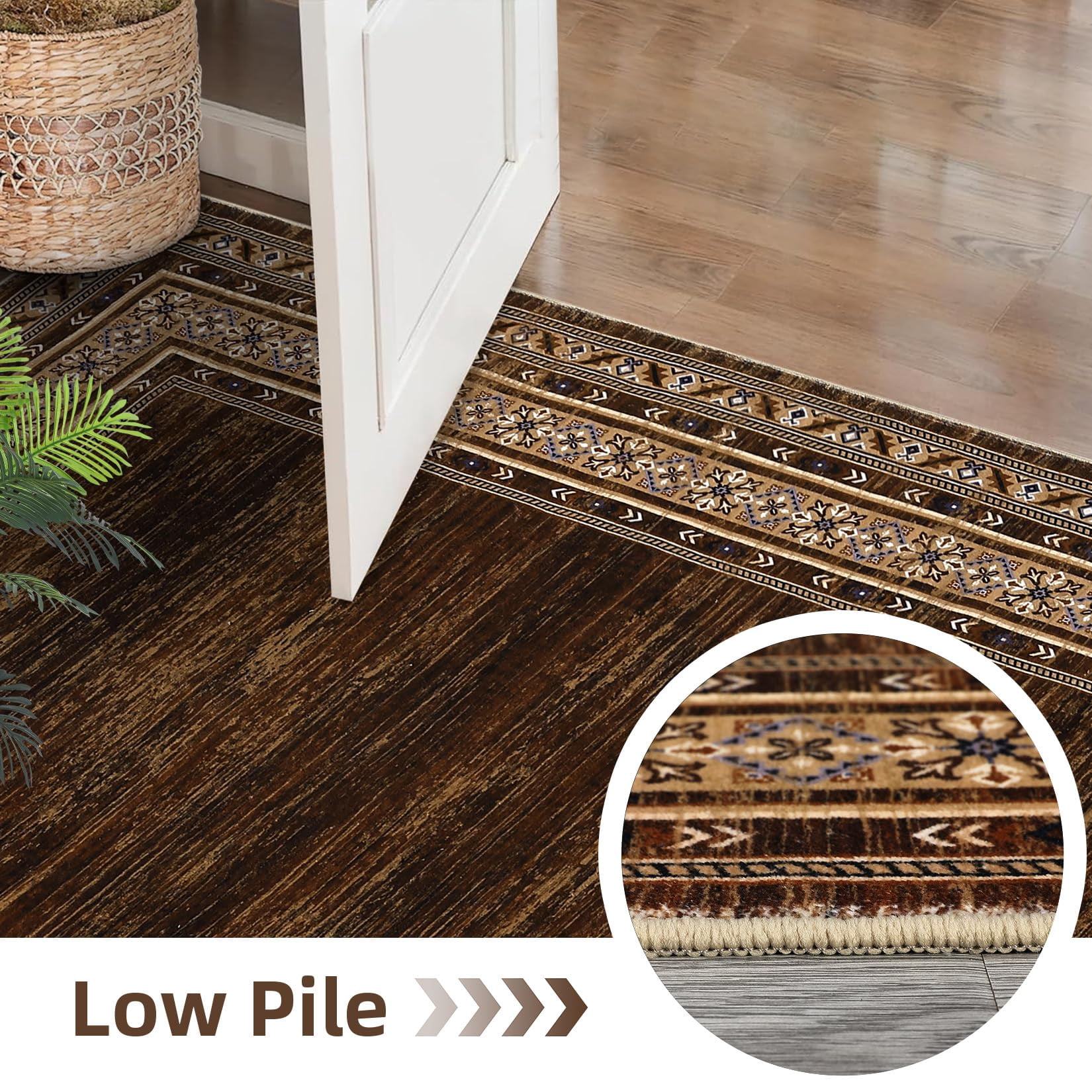 Washable 2x6 Hallway Runner Rugs, Soft Non Slip Kitchen Rug Carpet, Indoor Modern Geometric Rugs, Low Pile Throw Runner for Laundry Entryway Bathroom, Red Brown