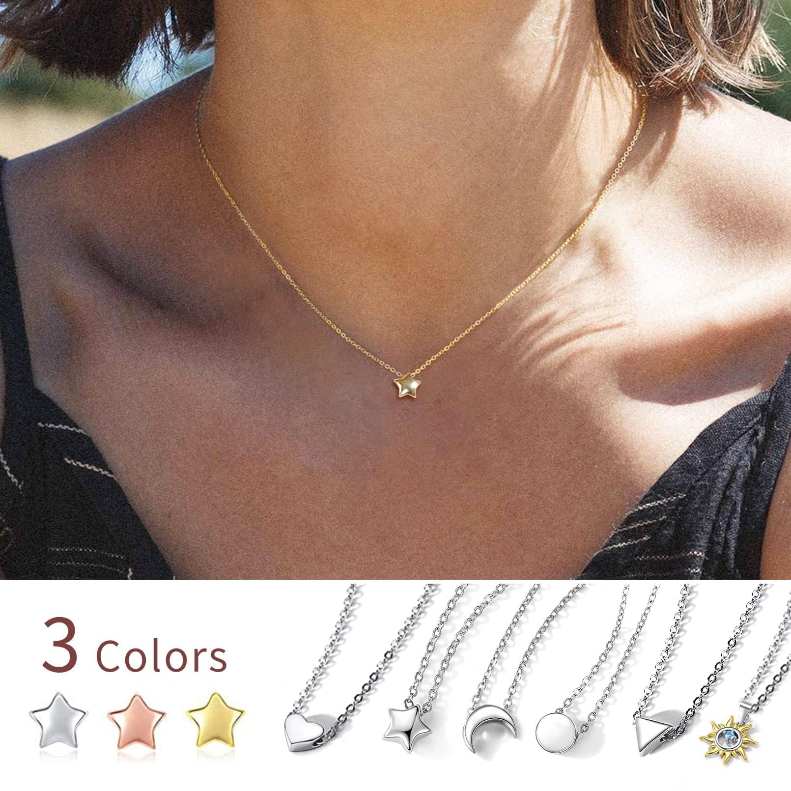 ChicSilver Star Necklace 14K Gold Plated Tiny Star Pendant Necklace Gifts for Women Valentines Mothers Day Birthday Anniversary