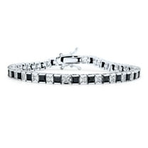 Bling Jewelry Womens Black White Simulated Gemstone CZ Tennis Bracelet Silver
