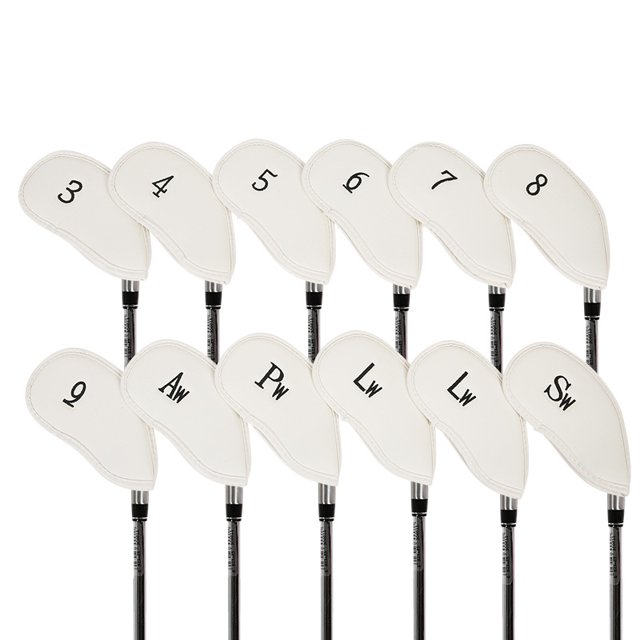 Fundas para cabezas de palos de golf de hierro y cuña de piel magnética de primera calidad, juego de 10, se adapta a la mayoría de los palos, etiqueta bordada en ambos lados de la cubierta de la