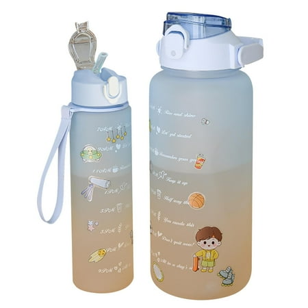 

Wuztai Water Bottle (Light Blue) Cup With Wrist Strap Large Capacity Sports Water Bottle With Cute Sticker Reusable Plastic Bottle With StrapStraw For Gym & School (2000ml+900ml)
