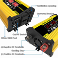 thumbnail image 3 of 2X DC 12V to AC 220V 4000W Car Inverter LED Display Multifunction 2 USB Power Converter Charger Adapter,2 x Power Inverter 4 x Battery Clip 2 x 12V Power supply Plug 2 x English Manual,Yellow, 3 of 5