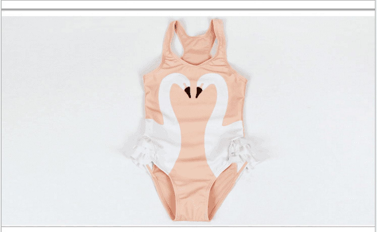 Pink Swan Girls Swimsuit Cute One Piece Swimwear with Swim Hat Set Medium