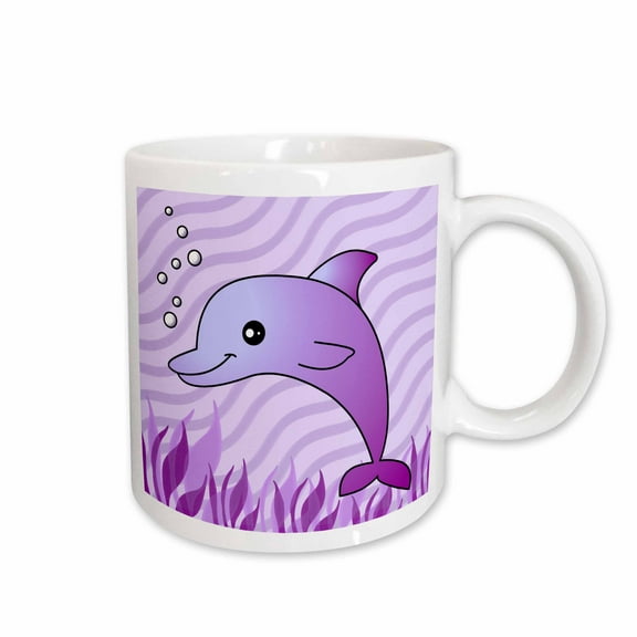 3drose, Cute Purple Dolphin Purple Ocean, 11oz Mug