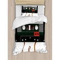 thumbnail image 3 of 70s Party Duvet Cover Set King Size, Broken Analogue Audio Cassette Music Playing Record Vintage Technology, Decorative 3 Piece Bedding Set with 2 Pillow Shams, Orange Caramel White, by Ambesonne, 3 of 3
