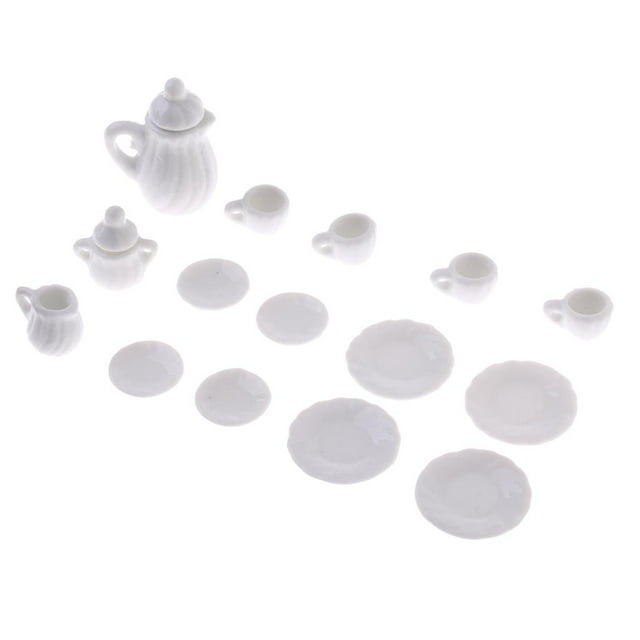 Juego de té en miniatura Zulema de Cerámica blanca 1/12 15 piezas