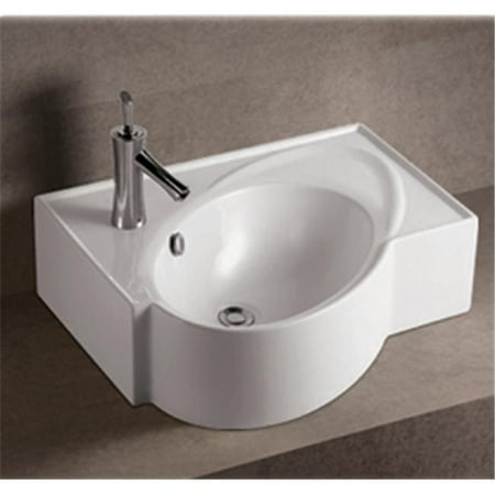 Integrated Bowl - Alfi Trade 23.62 in. Isabella rectangular wall mount basin with integrated oval bowl#44; overflow#44; single faucet hole and rear center drain- White