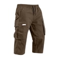 thumbnail image 5 of HKYNLAG Mens Long Cargo Shorts Below Knee Breathable Capris Pants Elastic Waist Solid Color Ankle Pants Brown 4XL, 5 of 7