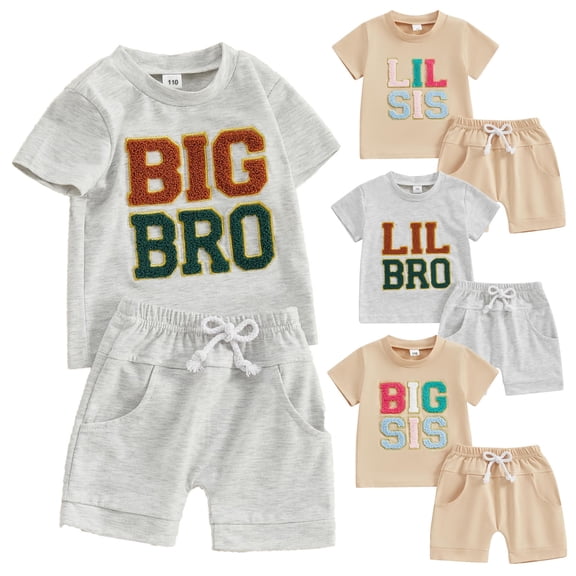 WIBACKER Toddler Baby Boy Summer Clothes Short Sleeve T Shirt Casual Shorts Sets Brother Matching Outfits