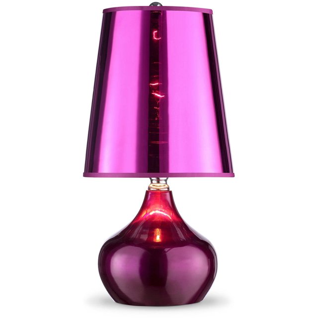 18" Tall Metal Luster Touch Table Lamp, Magenta finish, Transparent Shade