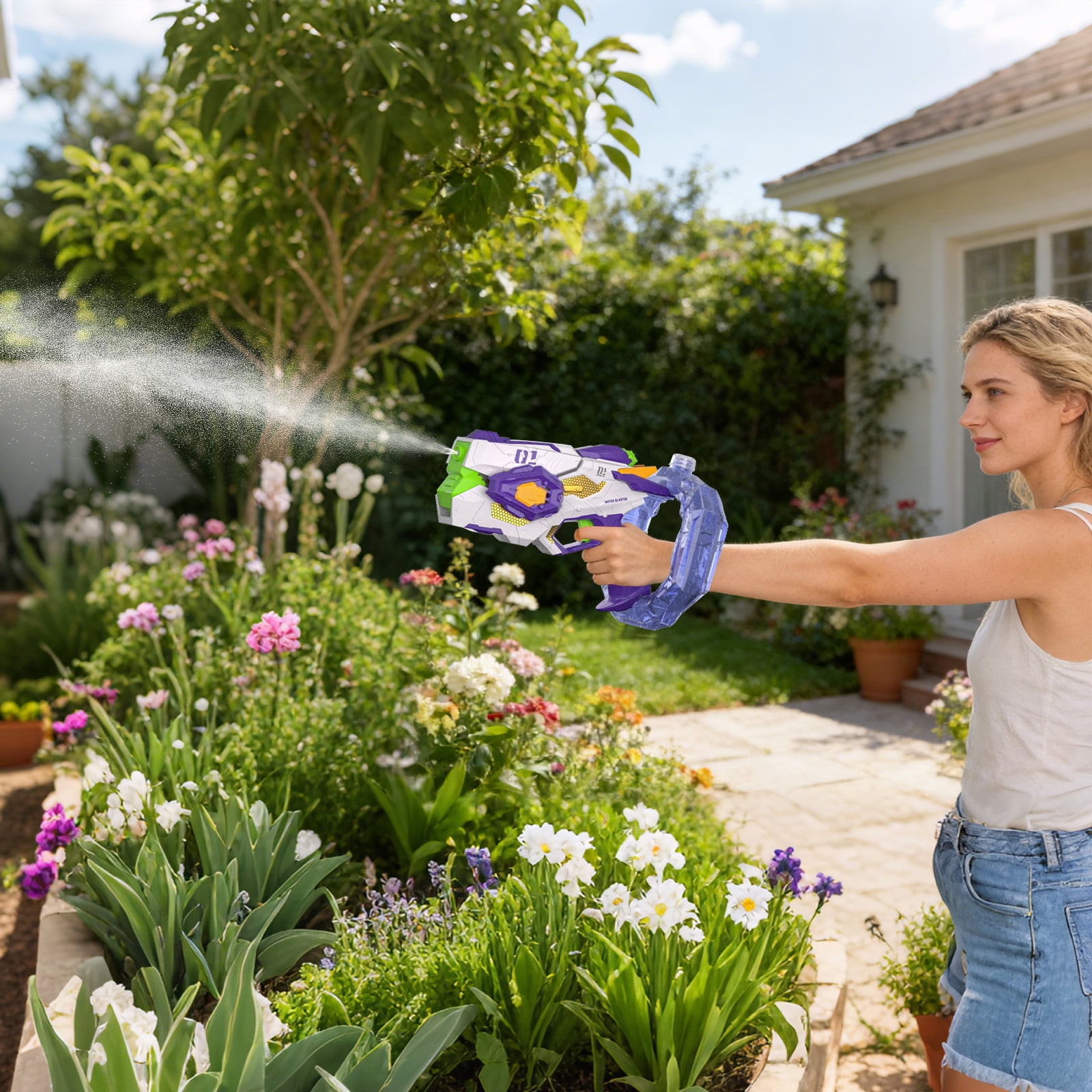 Power Ring Electric Water Guns with Mechanical Linkage Transformation Cool LED Light Effects Large Capacity Fully Automatic Continuous Splashes Blasters