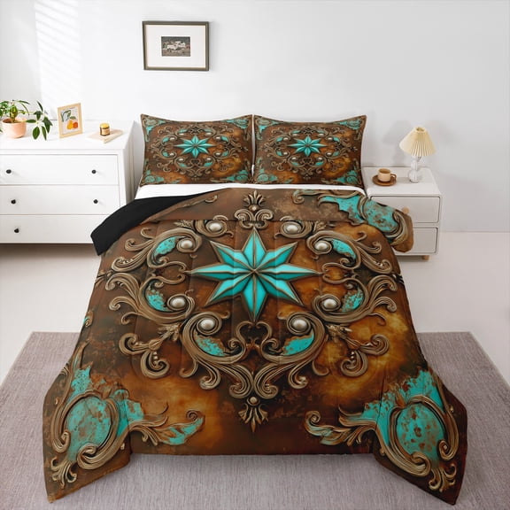 Castle Fairy Boho Damask Twin Comforter Sets for Female Men,Western Theme Bedding Set