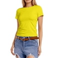 thumbnail image 3 of T Shirt Women Ladies Slim Fit Basic Short Sleeve T Shirt Casual Tee Top for Daily Wear Yellow XXL, 3 of 7