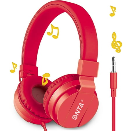 ONTA Kids Headphones for Boys Girls, Foldable Adjustable Stereo Wired over Ear Headphones for Kids, Toddler Earphones School Teen for School Computer Laptop Game(red)