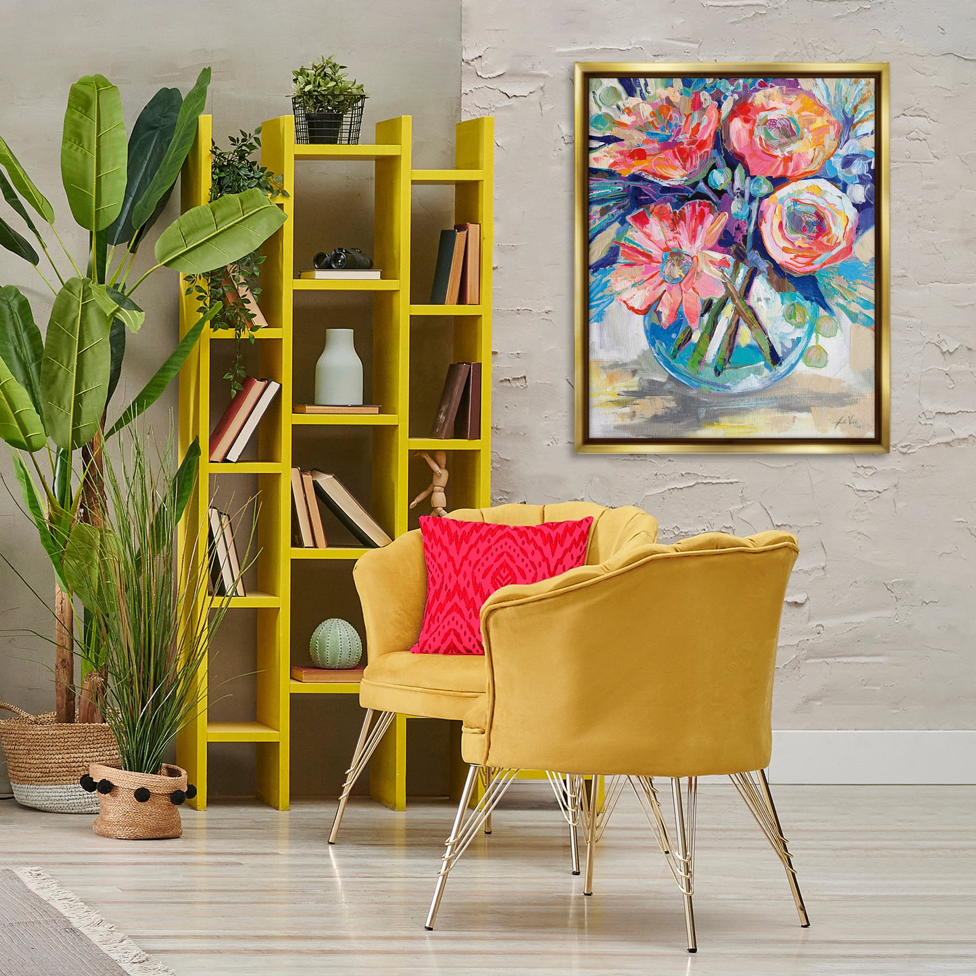 Stupell Industries Harpers Bouquet Flowers Plants & Flowers Painting Gold Floater Framed Canvas Art Print Wall Art, 25 x 31